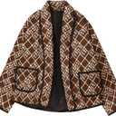 Womens Cropped Quilted Jacket Puffer Lightweight Floral Print Oversized Long Sleeve Packable Down Coat (Medium, Brown)