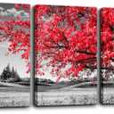 Canvas Wall Art For Living Room Black And White Red Tree Moon Landscape Painting Bedroom Wall Decor 12" X 16" 3 Pieces Ready To Hang For Decorations Bathroom Works Office Family Kitchen Prints Pictures