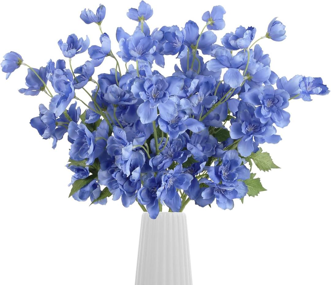 10PCS Dark Blue Delphinium Artificial Flowers 19.7'' Faux Snapdragon Flowers Silk Fake Larkspur Flowers with Stem for Wedding Party Floral Arrangement Home Decor (Dark Blue)