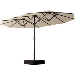 15ft Large Outdoor Patio Umbrella, Double Sided Table Umbrella with Crank, 12 Steel Ribs Market Umbrella