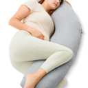 Momcozy J-Shaped Pregnancy Pillow for Sleeping with Cooling Cover Maternity Body Pillow for Pregnant Women, Side Sleeper Support for Belly, Hip & Leg, Deep Grey