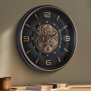 20in Large Real Moving Gears Wall Clock for Living Room, Battery Operated Wall Clocks Decorative Vintage, Home Office Clock, Gift for Family, Friends (Black)