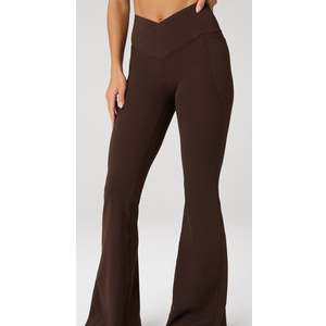 Sunvalix Flare Leggings for Women V Crossover High Waist Yoga Pants with Tummy Control for Workout Gym Casual, Brown, M