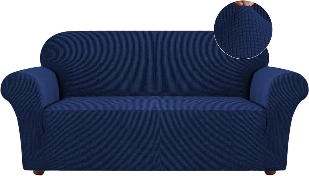 Turquoize Stretch Sofa Slipcover Couch Cover Sofa Covers for 3 Cushion Couch 1 Piece Sofa Slipcover for Living Room with Jacquard Fabric and Elastic Bottom Pet Furniture Protector (Sofa, Navy)