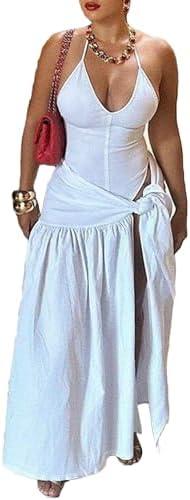 Quzzion Women Wrap Tied Maxi Skirt Set Halter Backless Thong Bodysuit Sexy Summer Beach Vacation Clothes 2 Piece Outfits Size M-L