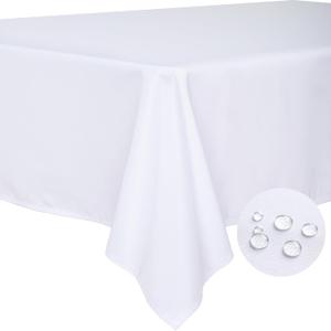 BYDOLL Table Cloth White 54x108 Inch Tablecloth for 4 Foot Rectangle Tables Outdoor Washable Wrinkle Free and Spillproof Polyester Tablecloth for Festival Camping Picnic Party Cover