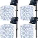 JMEXSUSS 4 Pack 100 LED Solar String Lights for Outside, 33ft White Solar Fairy Lights Outdoor Waterproof, 8 Modes Solar Christmas Lights for Garden Yard Tree Wedding Decorations