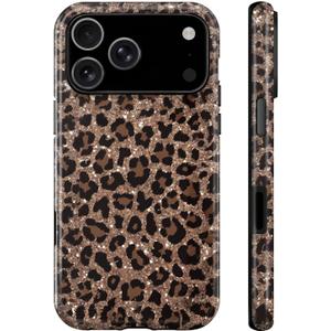For iPhone 17 Pro Case,Luxury Sparkle Leopard Print Pattern Vintage Cheetah Design,Dual Layer Soft TPU Hard PC Bumper Case,Protective Phone Cover for Women Girls-Brown Leopard Print