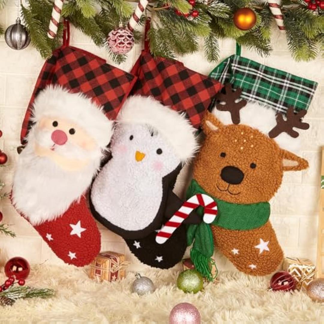 3 Pack Christmas Stocking,Hanging Knitted Stocking,Gifts & Decorations for Family,Holiday Party Fireplace Christmas Tree Decoration