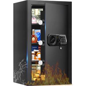 5.2 Cuft Large Safes for Home Use Water and Fireproof, Digital Security Fire Safe Box with Programmable Keypad, Key Lock & Removable Shelves, Anti-Theft Document Safe for Money, Medicine and Valuables