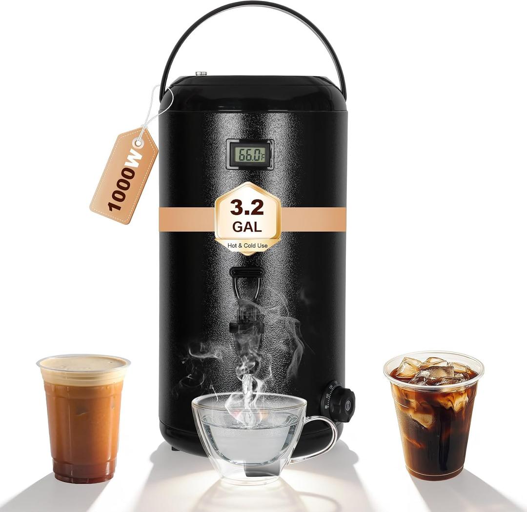 12 L/3.2 Gallon Electric Heating Insulated Beverage Dispenser, 75 Cup Cold&Hot Drink Dispenser with Temperature Display, for Juice, Milk, Coffee, and Hot Tea  