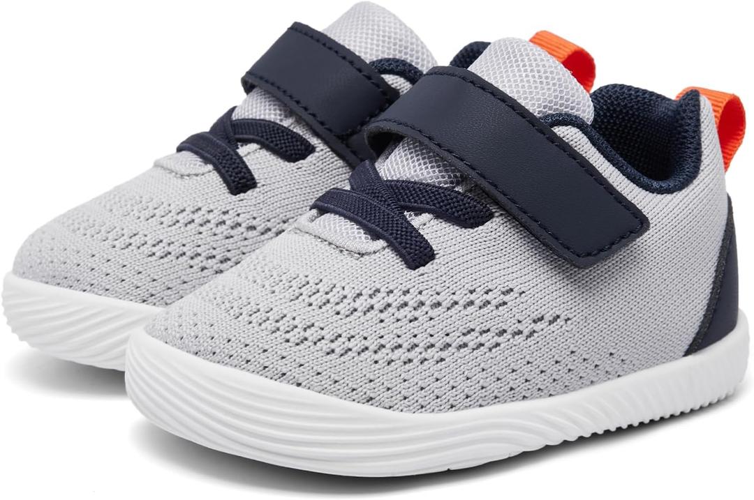 MORENDL Toddler Sneakers Baby Boys & Girls Barefoot Shoes Lightweight Breathable Walking Running Tennis Athletic Sport Shoes (1-grey Navy)