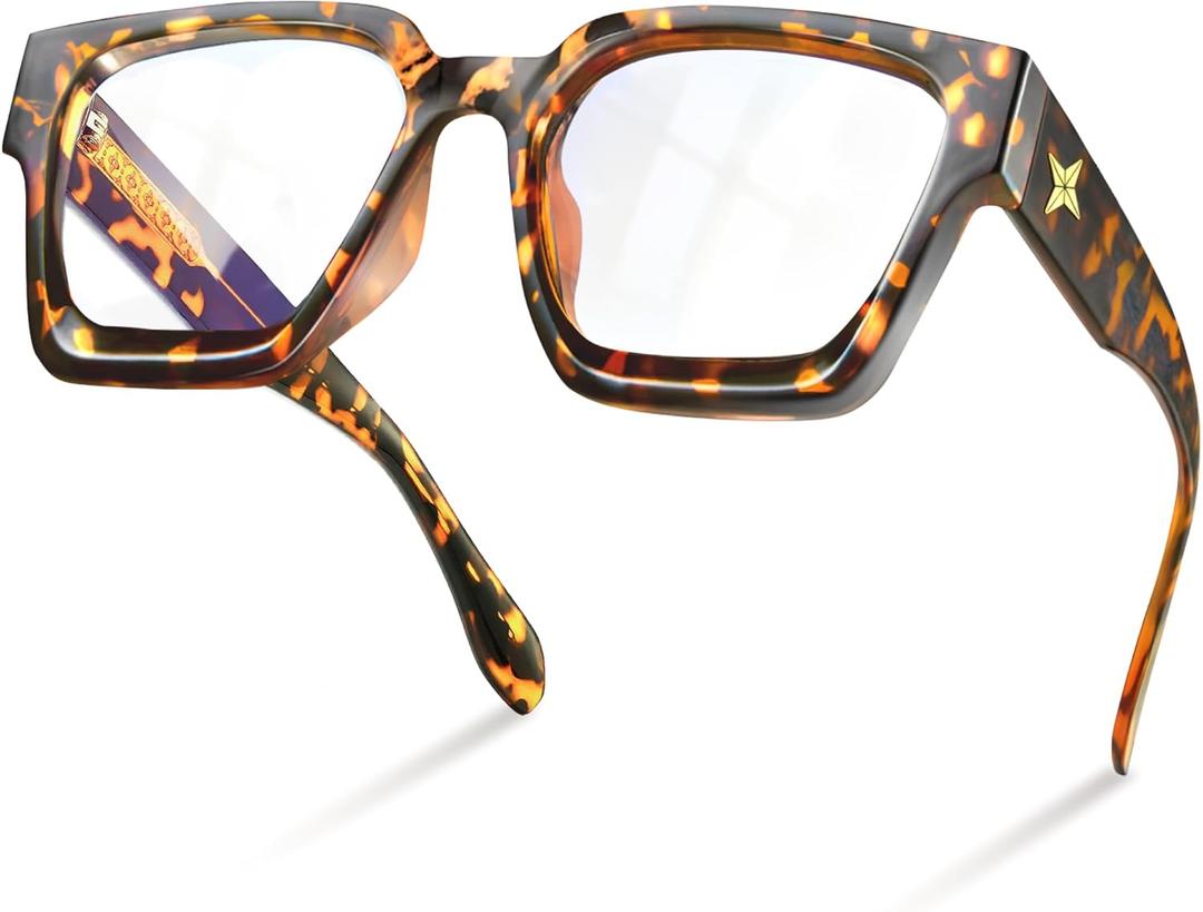 livho Oversized Blue Light Blocking Glasses for Woman and Men - Rectangle Fashion Glasses for Computer, Chic Preppy Frame (*Coco Tortoise)