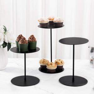 MyGift Decorative Black Metal Cupcake Stand, Tabletop Food Display Riser, Retail Showcase Pedestal Stand, Set of 3