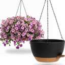 UOUZ 13 Inch 2 Pack Large Self Watering Hanging Planters for Indoor Outdoor Plants, Hanging Plant Pots with Removable 50 Oz Reservoir, Plastic Hanging Basket for Window Porch Garden, Black with Brown
