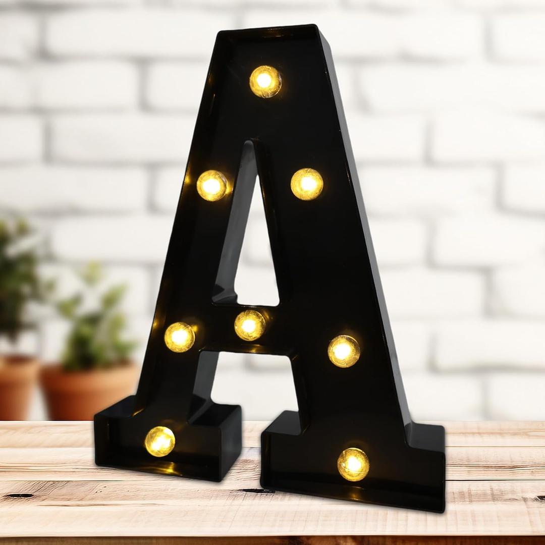 Led Marquee Letters, 8.58 Inch Black Light Up Letters, Small Led Letter Lights, Battery Powered Lighted Letter for Table, Party, Birthday, Christmas Decor (Black, Letter A)