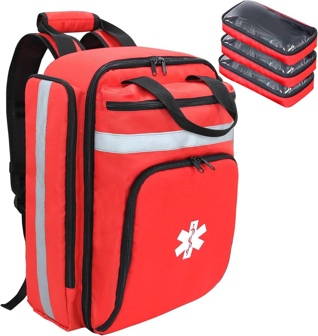 First Aid Bag Empty,EMS,EMT,Emergency Trauma Doctor Bag,First Aid Kit For Car,Home,Hiking,Camping and Travel(Red)