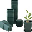 foxany 3" Plants Nursery Pot, 30 Pcs Thick Plastic Square Planting Pots, Plant Seedling Pots, Seed Starting Pots with 30 Saucers - Black-Green