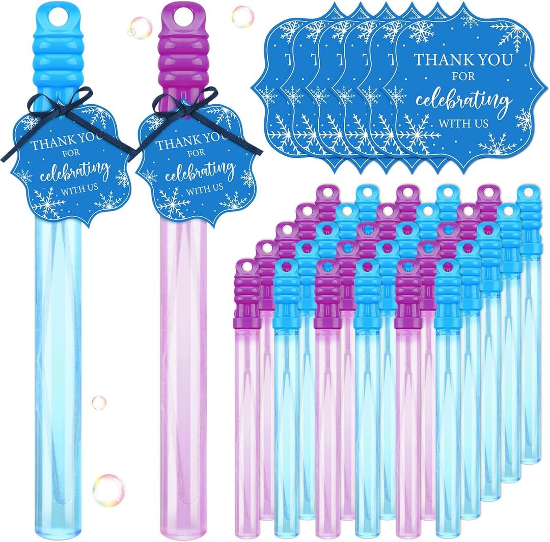 Soulchen 24 Pcs Large Snowflake Bubbles Wands 10.6" Winter Bubble Wands Bulk for Kids Snowflake Bubble Party Favors Valentine's Goody Bag Stuffers Classroom Exchange Prizes Piata Winter Themed Toy