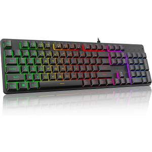 Redragon K521 Upgrade Rainbow LED Gaming Keyboard, 104 Keys Wired Mechanical Feeling Keyboard with Multimedia Keys, One-Touch Backlit, Anti-Ghosting, Compatible with PC, Mac, PS4/5, Xbox (Black)