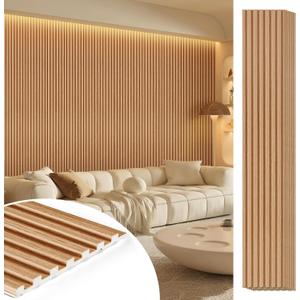 WPC Acoustic Slat Wall Panels 8-Pack 96'' x 6'', Accent 3D Wall Panel for Interior Wall Decor, Waterproof Fluted Textured Panel Wall Slats,Solid Elm (Cover Approx.32 sq.ft)