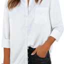 Womens Button Down Shirts Dress Shirts Long Sleeve Collared Blouses V Neck Work Office Tunic Chiffon Tops (X-Small)