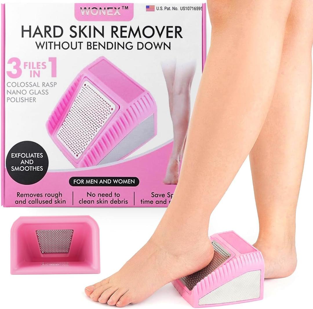 Wonex U.S. Patented 3-in-1 Foot Scrubber  No-Bend Callus Remover, Nano Glass Buffer & Polisher for Smooth Feet  Ideal for Senior Aids, Pregnancy Must-Haves, Back & Knee Surgery Recovery Gift (Pink)