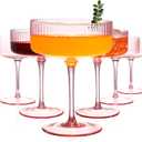 6 Pcs Ribbed Coupe Glasses, 10 oz Pink Martini Glasses Set, Cute Espresso Martini Glass & Champagne Coupe Glass, Elegant Bar Glassware for Cocktails, Wine, Outdoor Entertaining & Gifts