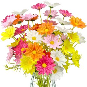 10 Bundles Fake Daisy Flowers PU Real Touch Artificial Daisy Flowers Bulk with Stems Faux Floral Arrangements for Home Decor Indoor Table Vase Centerpiece Bathroom Decoration (Multi Color)