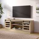 Modern Farmhouse Entertainment Center with Sliding Glass Doors & Storage, 58 Barn Door TV Stand for Bedroom, Media Console Supporting 32-65" TVs for Living Room (Light Oak), Media Console Table