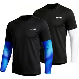 2 Pack Boys Girls Quick Dry Long Sleeve T-Shirts, Crew Neck Athletic Tops, Medium