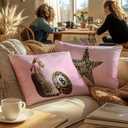 Trendy Pink Cheetah Print Pillow Covers 18x18, Cheetah Print Room Decor, Preppy Leopard Lucky 8 Ball Star Decorative Throw Pillow Covers for Girls Bedroom Living Room Home, Set of 2