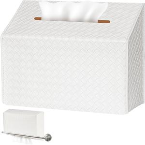NiHome PU Leather Tissue Box Cover for Kleenex Hand Towels, Versatile Design for Countertops and Towel Racks, Leather Enhances Home Decor, Easy to Use with Exquisite Edging Craftsmanship (White)
