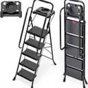 KINGRACK 5 Step Ladder, Folding Step Stool for Adult with Tool Platform, Handrails, Wide Anti-Slip Pedals, Pass 800lbs Load Testing， Portable Safety Step Stool for Home, Kitchen, Black