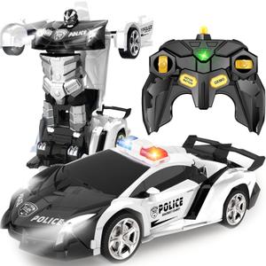 Transform Remote Control Car - Rc Cars, One-Button Transforming, 360 Rotation Drifting, 2.4ghz 1:18 Scale, Gift Kids Aged 4-6 Year Old Boys/Girls, Police Car Black