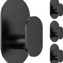 Aikzik Adhesive Towel Hooks - 4 Pack 26LB Extra Strong Heavy Duty Wall Hooks for Bathroom/Shower Door Hanging Coat, Robe, Towel, Dogs' Leads and Collars (Matte Black, Stainless Steel)