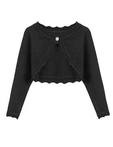 Arshiner Girls Solid Shrug Open Front Cardigan Long Sleeve Knit Cute Sweater Black, 6 years