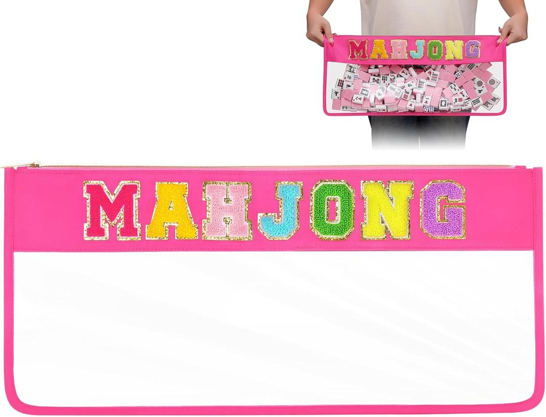 eurovicky Clear American Mahjong Tile Bag, Waterproof Empty Mahjong Storage Bag with Zipper and Letters, Portable Mahjong Organizer for Game Accessories, Bag Only (Vibrant Rosered)