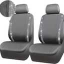 CAR PASS Gray Leather Diamond Bling Car Seat Covers 2 Front Interior Sets, Waterproof Universal Shining Glitter Crystal Sparkle Fit for 95% Automotive Truck SUV Cute Women Girl, Gray Rhinestone