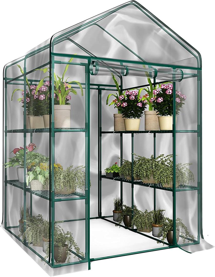 Greenhouse - Walk in Greenhouse with 8 Sturdy Shelves and PVC Cover for Indoor or Outdoor Use - 56 x 56 x 76-Inch Green House by Pure Garden, 8 Tier