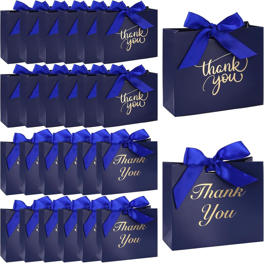 VGOODALL 24 bolsas de regalo de agradecimiento, color azul oscuro, bolsas de regalo con cinta de lazo, cajas de dulces a granel para cumpleaos, bodas, fiestas, despedidas de soltera