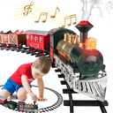 Electric Train Set for Kids Ages 4-8 - Battery-Powered Train Set with Lights & Sounds, Steam Locomotive Engine, Horses & Tracks - Classic Railway Toy Gift for Boys & Girls, Toddler Train Playset