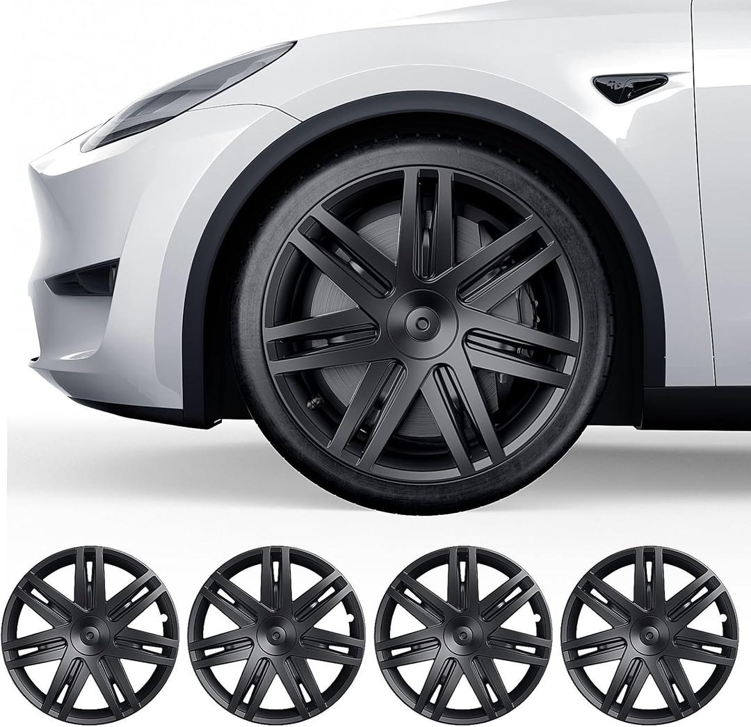 19 inch Wheel Covers for Tesla Model Y 2020-2024Full-Edge Coverage Hubcaps Compatible with Tesla Model Y Set of 4 Rugged ABS MaterialBaked EnamelMatte Black (Old-Model)
