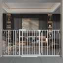 TSAYAWA Extra Wide Walk Through Baby Gate with Door, 62-67 Inch Wide Presure Mounted No Drill Metal Auto Close Child Gate for Stair Doorway - Indoor Outdoor Safty Gate for Toddler Dog Doggie, White