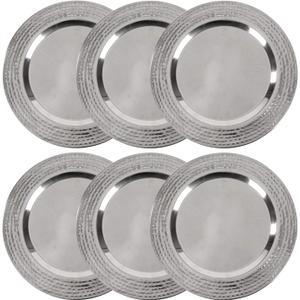 Stainless Charger Plate - 6 Pack - 13 inch Stainless Steel Chargers for Dinner Plates with Hammered Rim - Silver Charger Plates Set