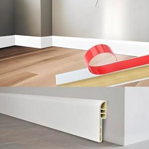 Wall Baseboard Molding Trim, 8-Pack of 48 x 2.76 Inch, Peel and Stick High Impact Finish Molding Panel Skirting Board for Home Decor, 32 Feet (White 3)