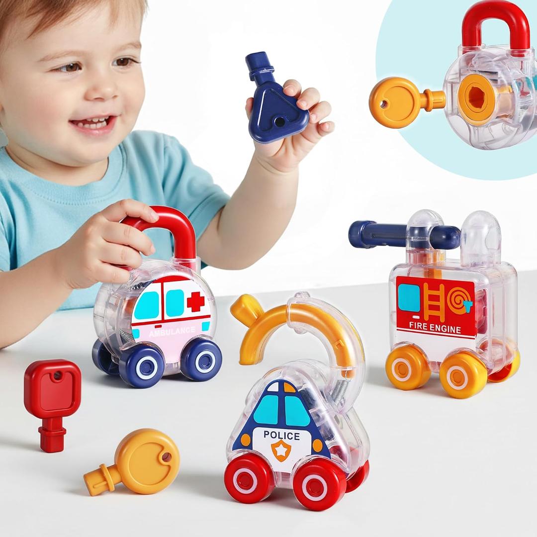 iPlay, iLearn Toddler Lock Key Toy, Montessori Learning Sorting Matching Toy, Baby Fine Motor Development, Infant Activity Push Car, Educational Birthday Gift 12 18 Month 1 2 3 Year Old Kid Boy Girl