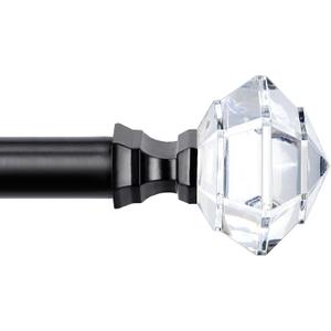 TONIAL 3/4 Curtain Rods 32 to 86 Inch(2.6-7.2ft), Telescoping Splicing Single Rods for Windows 54 to 82 Inch(4.5-6.8ft) Decorative Drapery Rod with Acrylic Diamond Finial, Black