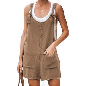 Yeokou Women's Casual Summer Cotton Linen Rompers Overalls Jumpsuit Shorts Large