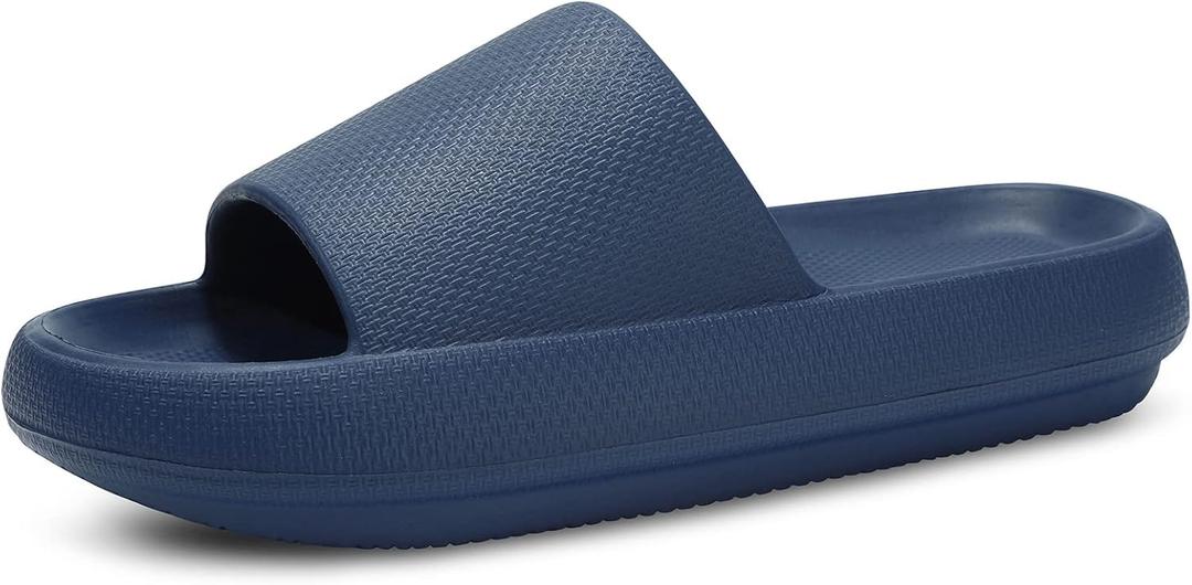 welltree Slides for Women Men Pillow Slippers Non-Slip Bathroom Shower Sandals Soft Thick Sole Indoor and Outdoor Slides,Navy blue,7.5-8.5 Women/6-7 Men
